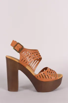 Bamboo Leather Cutout Ankle Strap Platform Chunky Heel
