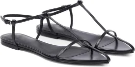Black Flat Sandals for Women Adjustable Metallic Buckle Ankle Strap Slide Sandals Comfortable Pointed Open Toe Slip on Sandal