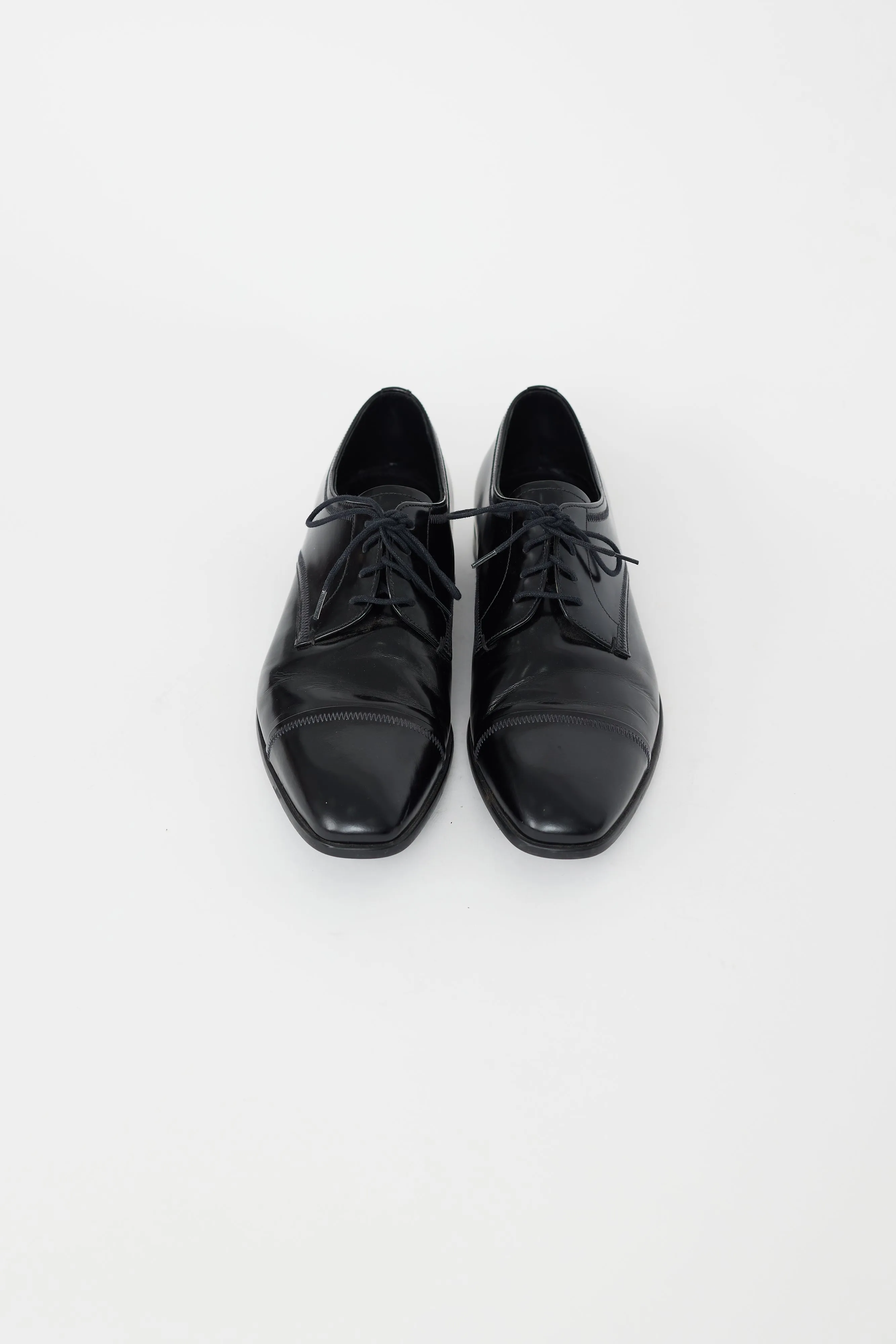 Black Leather Tapered Square Toe Oxford