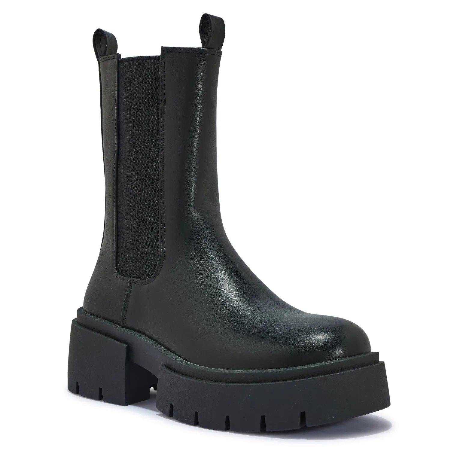 BRAZIL2 CHUNKY PLATFORM BLOCK HEEL STRETCH PANEL BOOT
