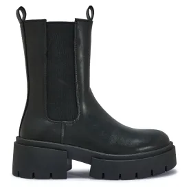 BRAZIL2 CHUNKY PLATFORM BLOCK HEEL STRETCH PANEL BOOT