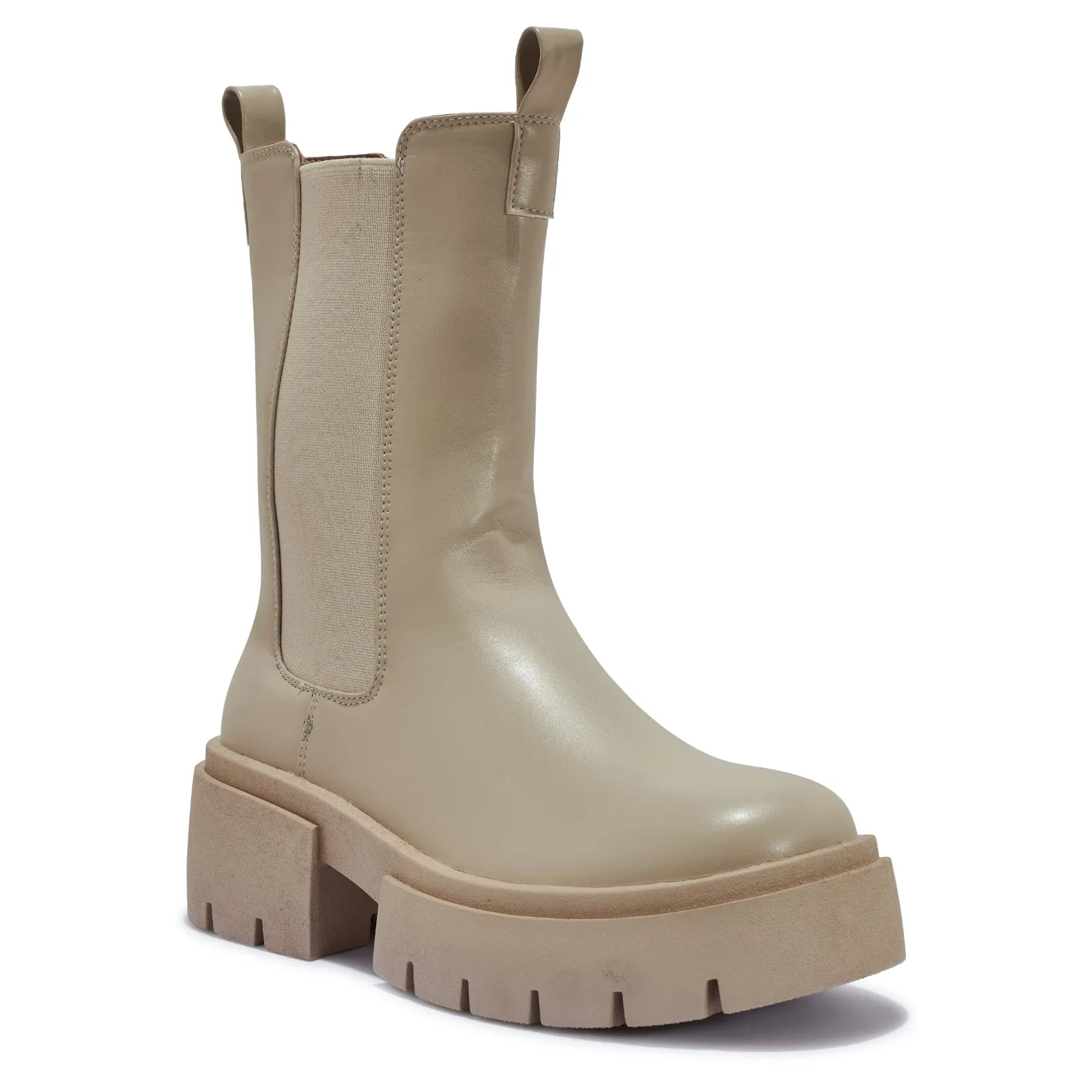 BRAZIL2 CHUNKY PLATFORM BLOCK HEEL STRETCH PANEL BOOT
