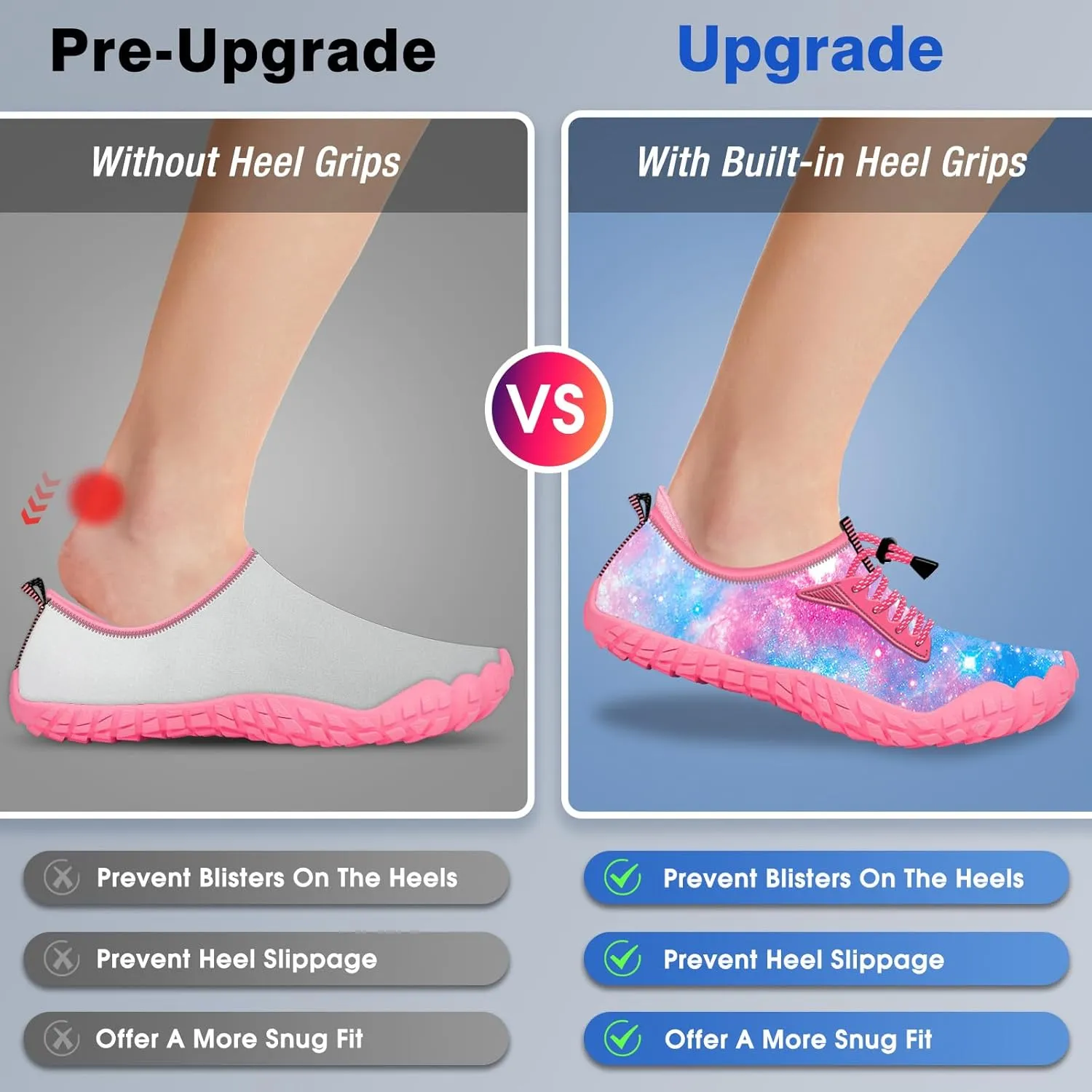 Built-in Heel Grips Water Shoes for Kids Girls Boys Hiking Wide Barefoot Swim Beach Pool Big Kid