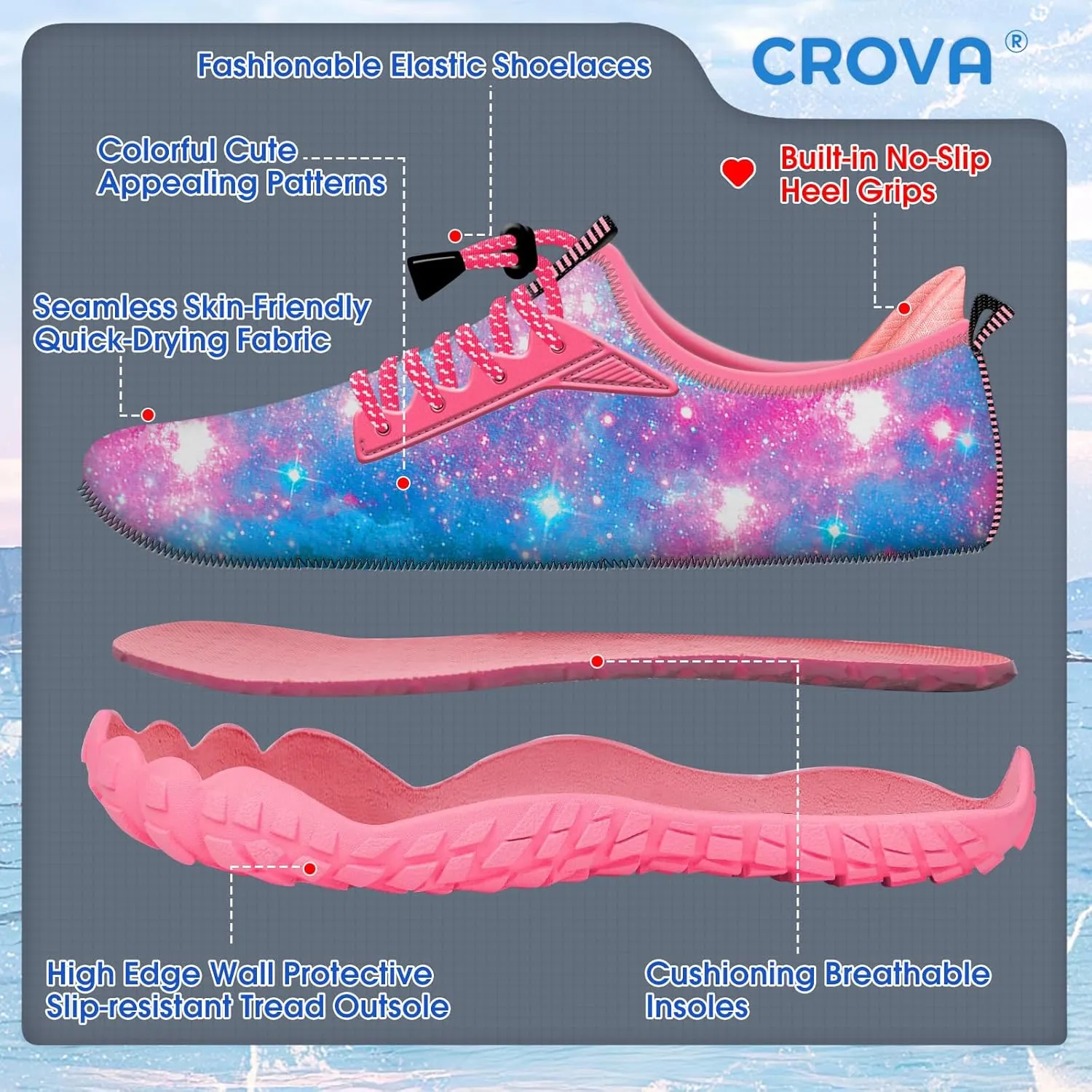 Built-in Heel Grips Water Shoes for Kids Girls Boys Hiking Wide Barefoot Swim Beach Pool Big Kid