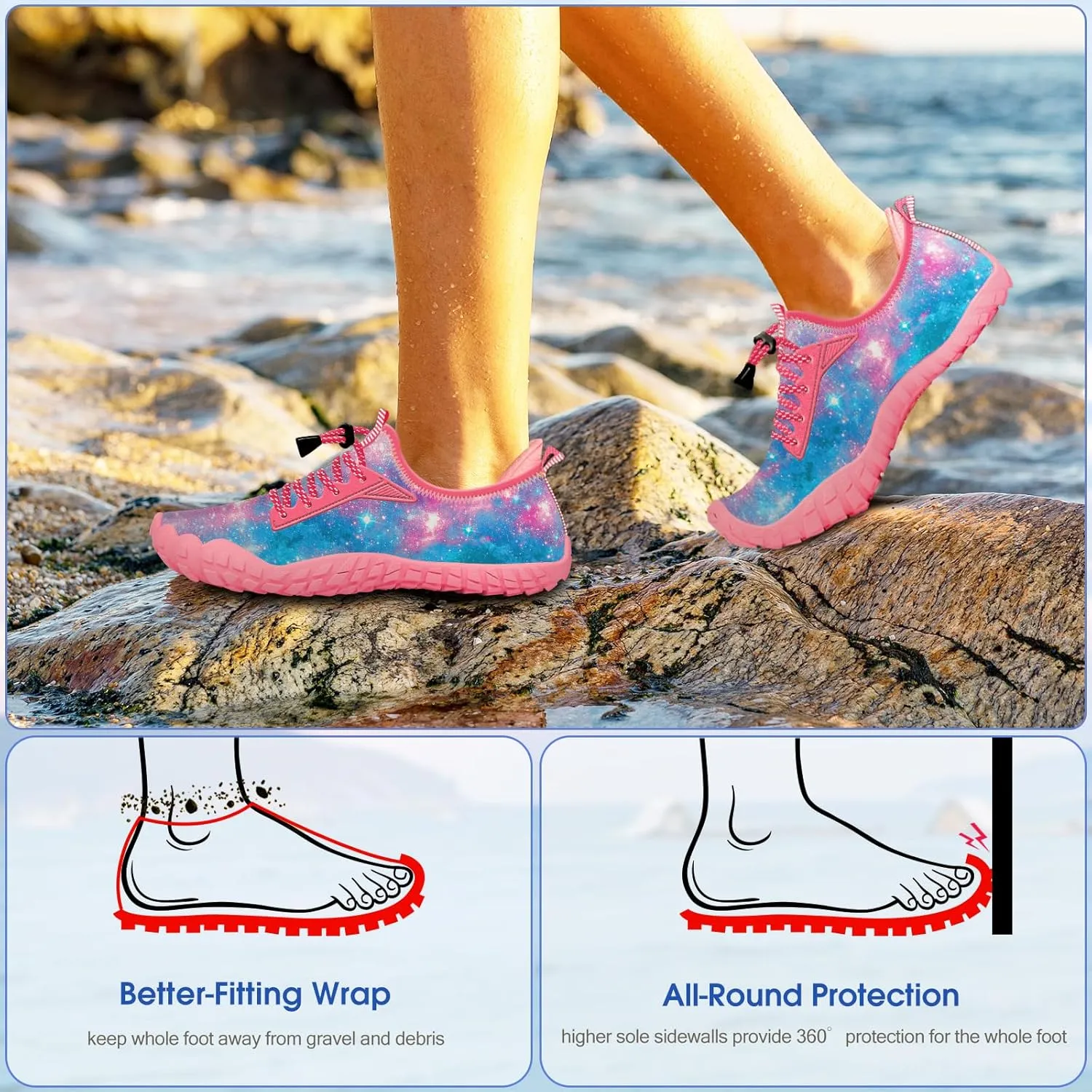 Built-in Heel Grips Water Shoes for Kids Girls Boys Hiking Wide Barefoot Swim Beach Pool Big Kid