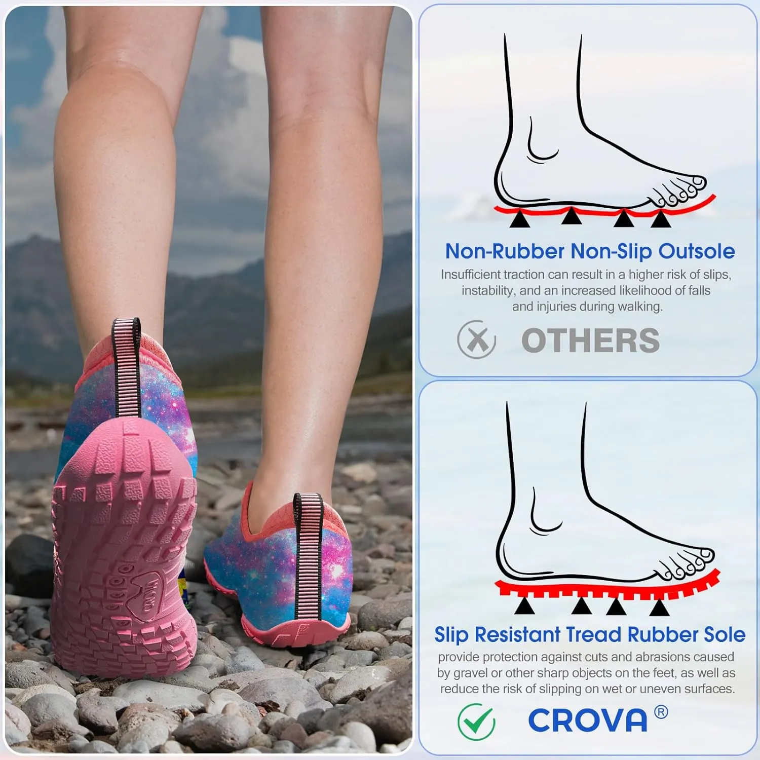 Built-in Heel Grips Water Shoes for Kids Girls Boys Hiking Wide Barefoot Swim Beach Pool Big Kid