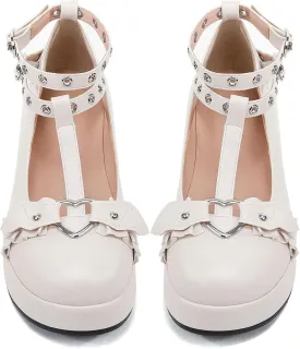 BYOMIGY Mary Jane Shoes Women Goth Platform Heels Chunky Heel Pumps with Ankle Strap Wedge Heels for Women