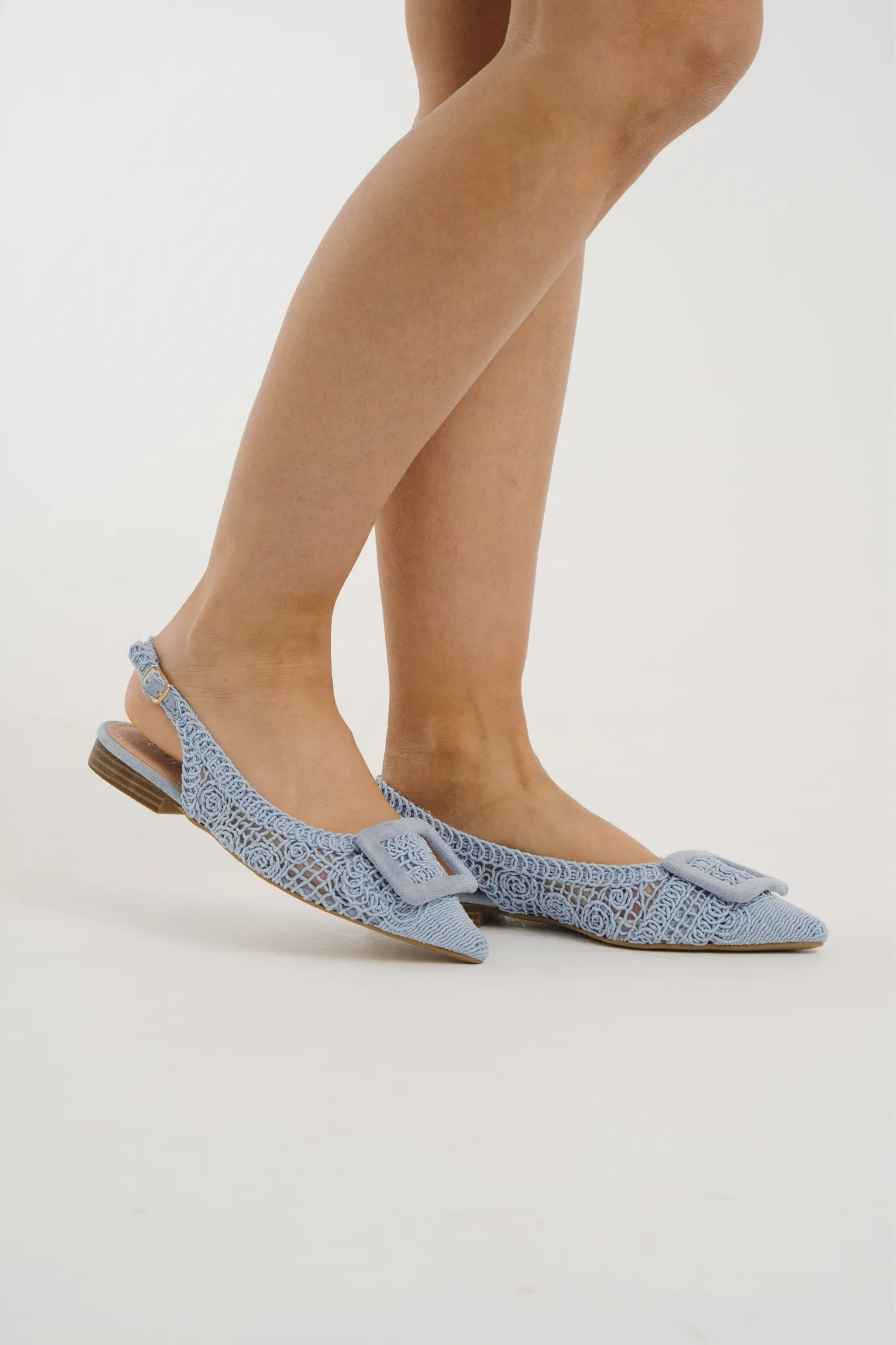 Cathy Crochet Slingback Flats In Blue