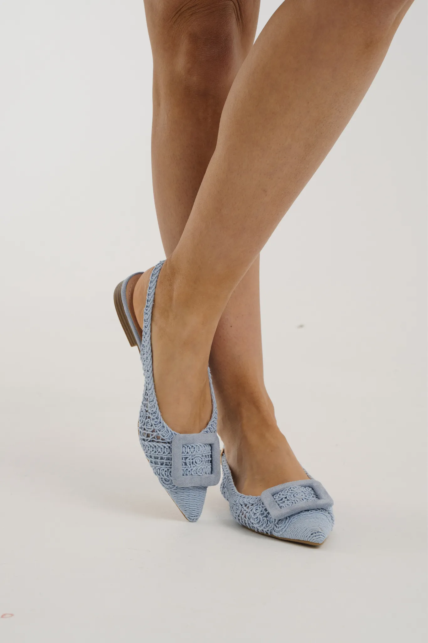 Cathy Crochet Slingback Flats In Blue