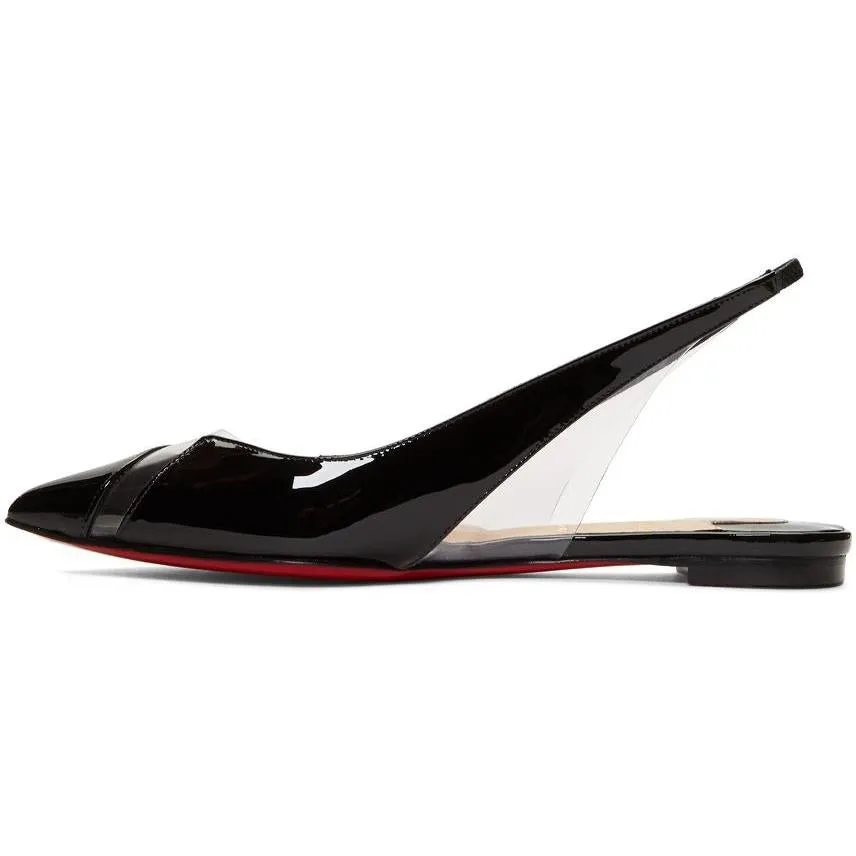 Christian Louboutin Black Patent V Dec Slingback Ballerina Flats