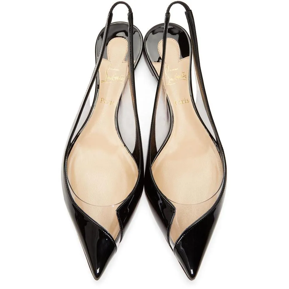 Christian Louboutin Black Patent V Dec Slingback Ballerina Flats