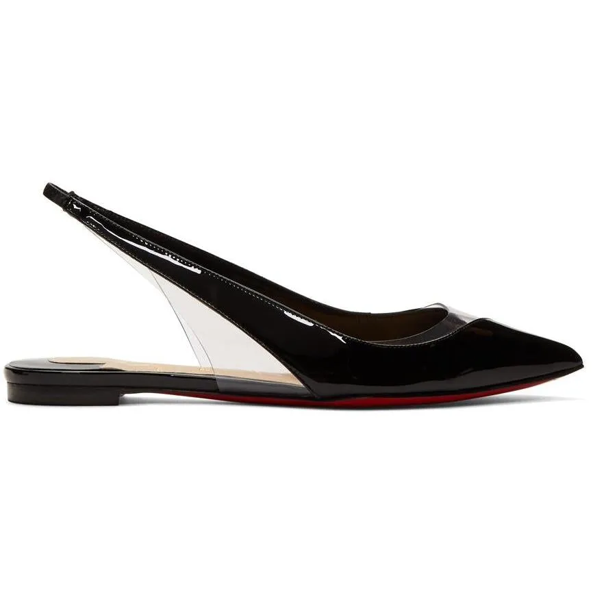 Christian Louboutin Black Patent V Dec Slingback Ballerina Flats