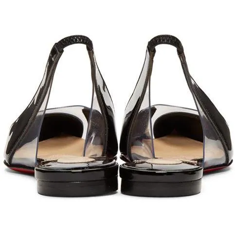 Christian Louboutin Black Patent V Dec Slingback Ballerina Flats
