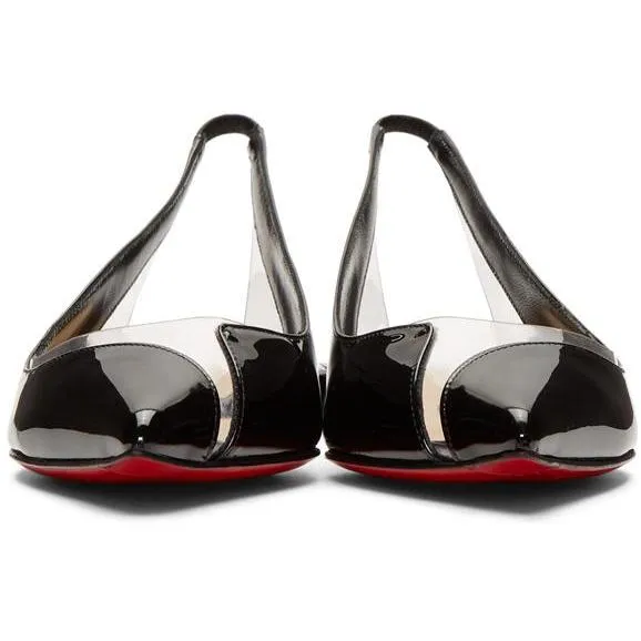 Christian Louboutin Black Patent V Dec Slingback Ballerina Flats