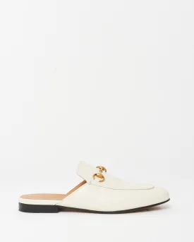 Gucci White Leather Princetown Horsebit Slipper Mules - 36.5