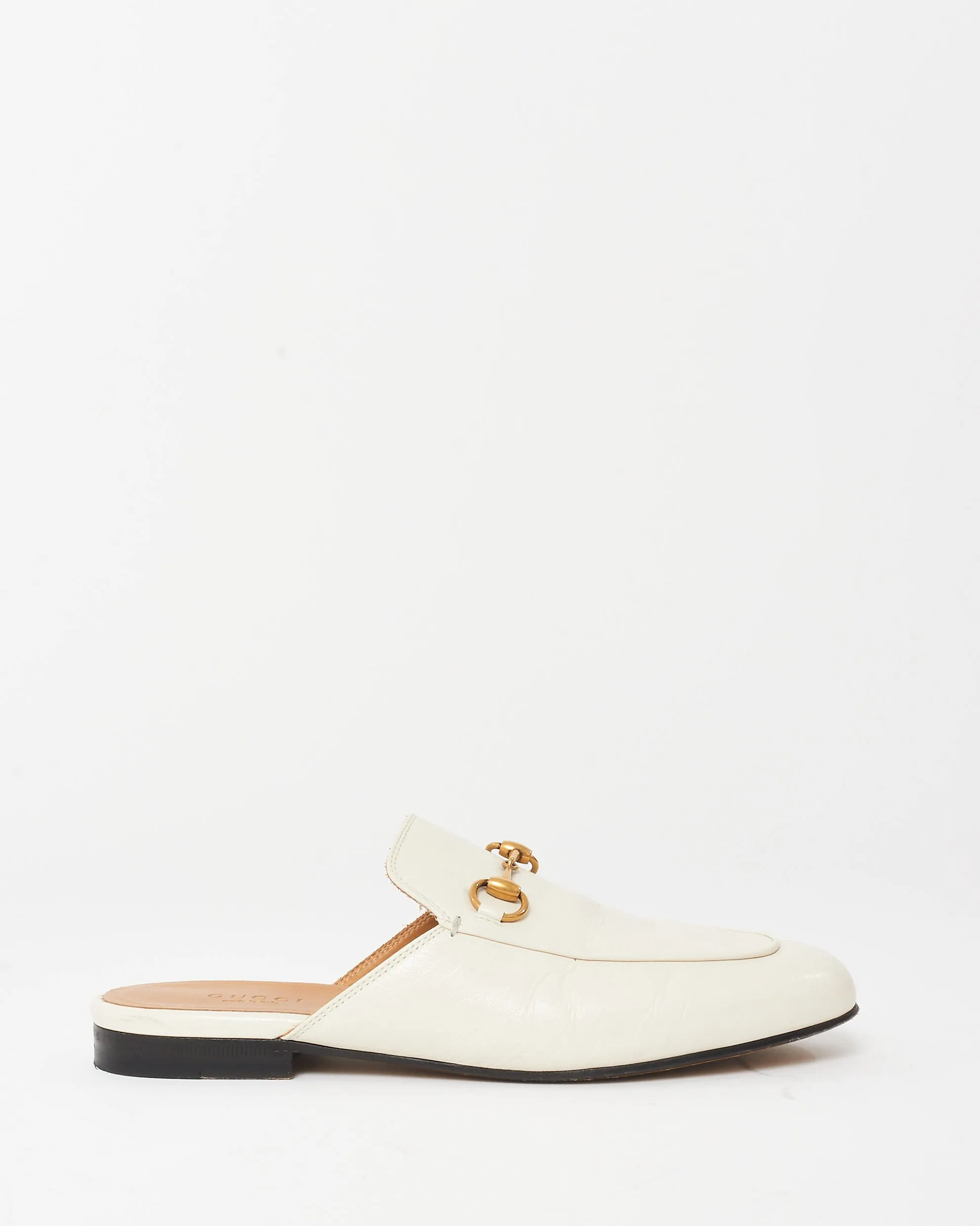 Gucci White Leather Princetown Horsebit Slipper Mules - 36.5