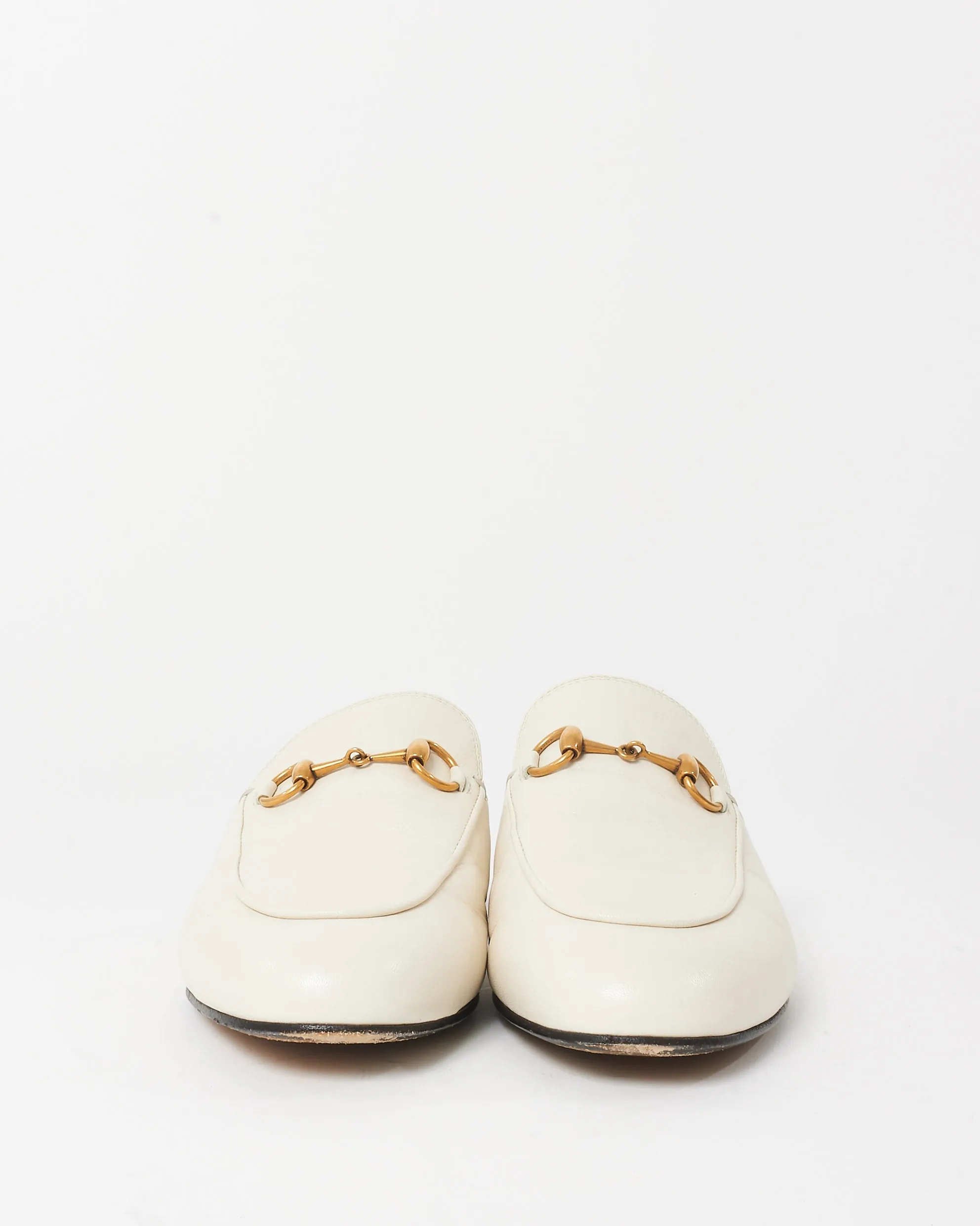 Gucci White Leather Princetown Horsebit Slipper Mules - 36.5