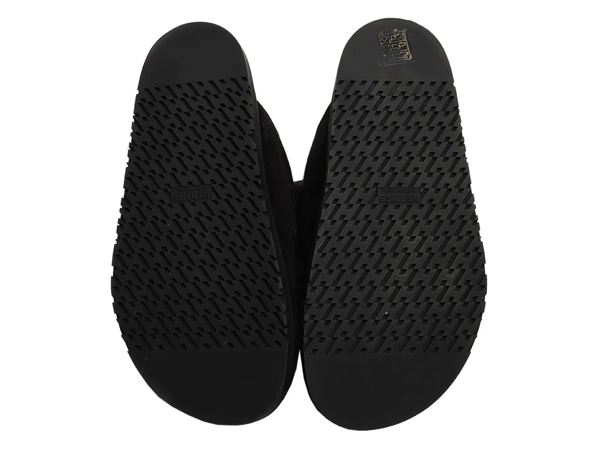 Hermès Black Shearling Go Mules