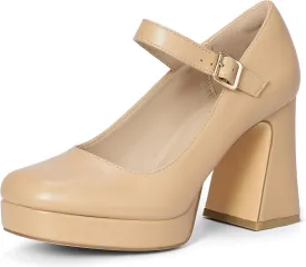 IDIFU IN4 Platform Mary Jane Shoes Women's Pumps High Chunky Square Closed Toe Heels Block Ankle Strap Work Wedding Prom Comfortable Dress Shoe Dressy Cute Trendy Vintage Heel Pump Shoes