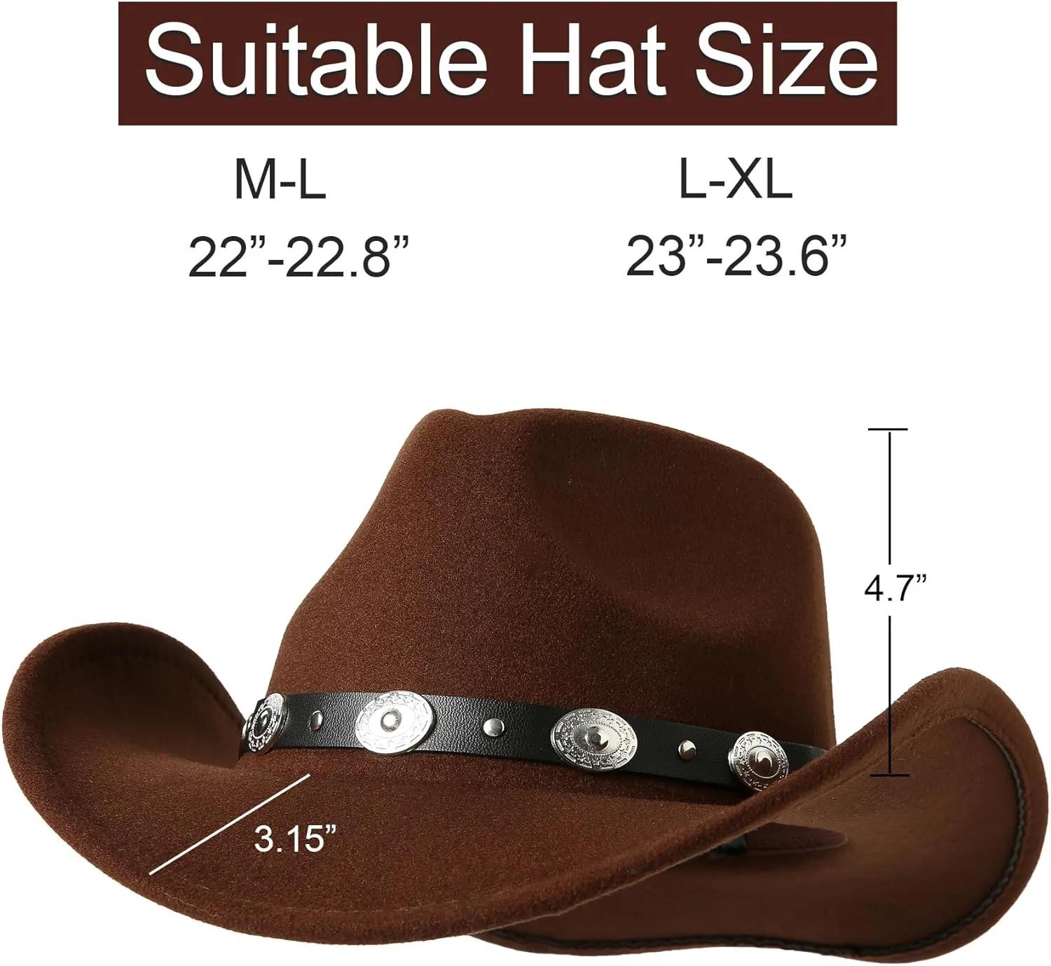 Lanzom Women Men Felt Wide Brim Western Cowboy Hats Belt Buckle Panama Hat