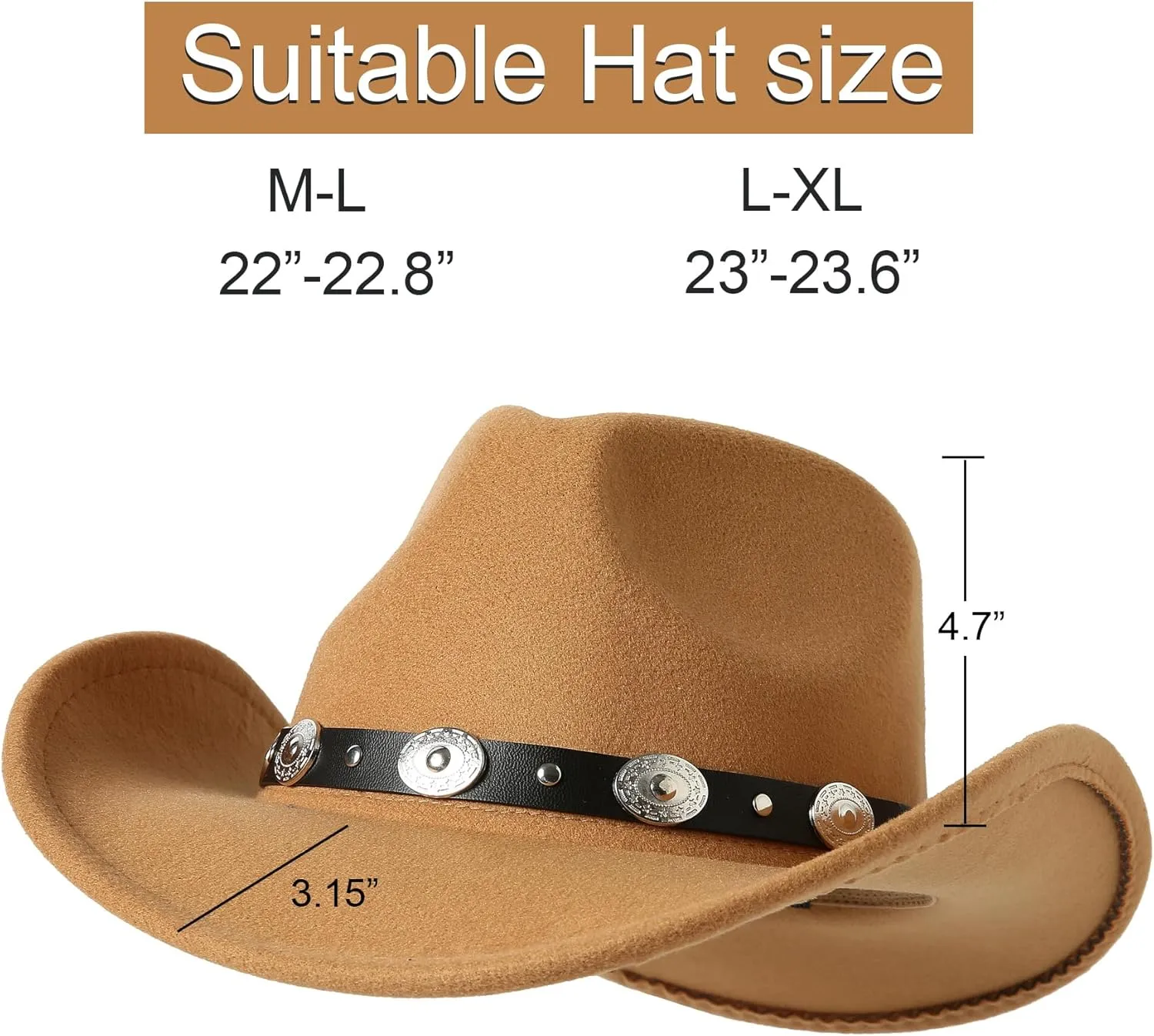 Lanzom Women Men Felt Wide Brim Western Cowboy Hats Belt Buckle Panama Hat