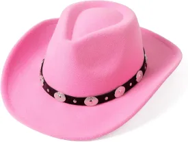 Lanzom Women Men Felt Wide Brim Western Cowboy Hats Belt Buckle Panama Hat
