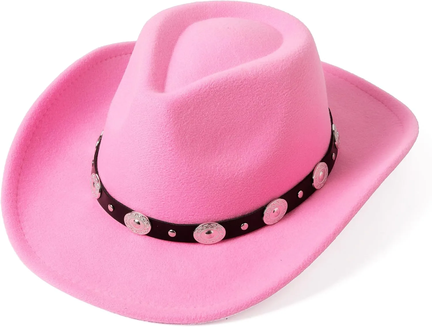 Lanzom Women Men Felt Wide Brim Western Cowboy Hats Belt Buckle Panama Hat
