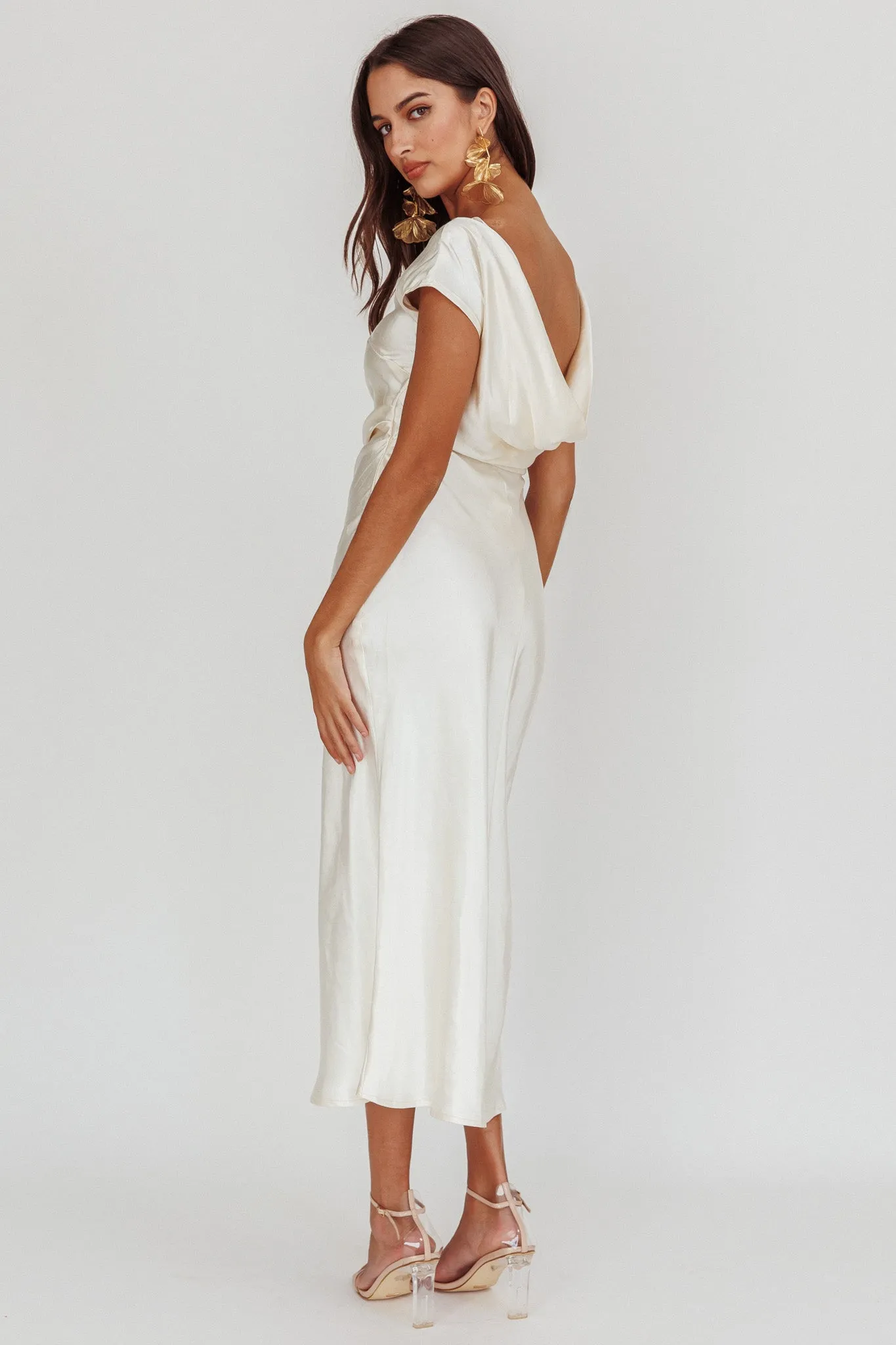 Loveland Cap Sleeve Cowl Back Midi Dress Oyster