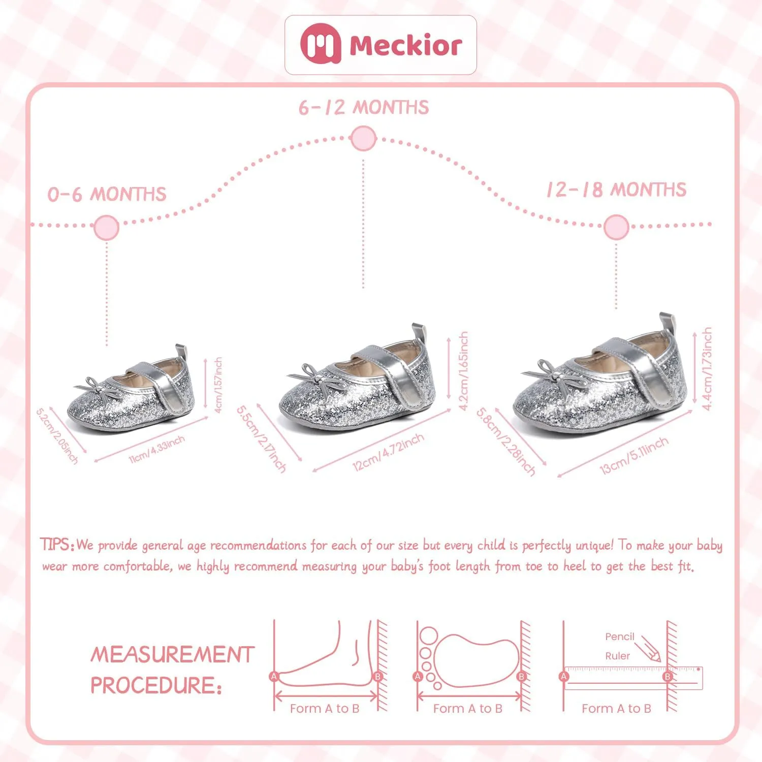 Meckior Infant Baby Girls Soft Sole Bowknot Princess Wedding Dress Mary Jane Flats Prewalker Newborn Light Baby Sneaker Shoes