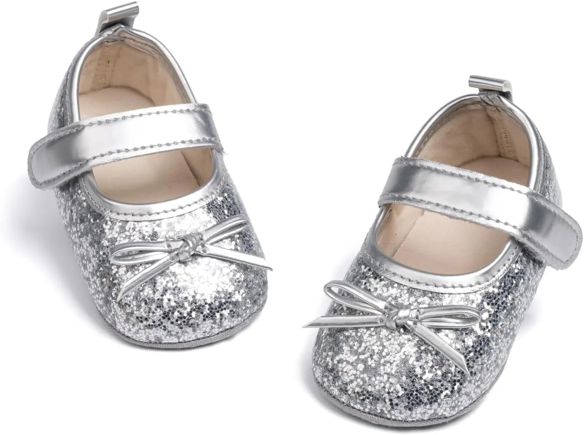 Meckior Infant Baby Girls Soft Sole Bowknot Princess Wedding Dress Mary Jane Flats Prewalker Newborn Light Baby Sneaker Shoes