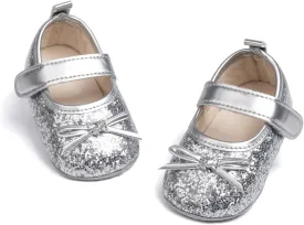 Meckior Infant Baby Girls Soft Sole Bowknot Princess Wedding Dress Mary Jane Flats Prewalker Newborn Light Baby Sneaker Shoes