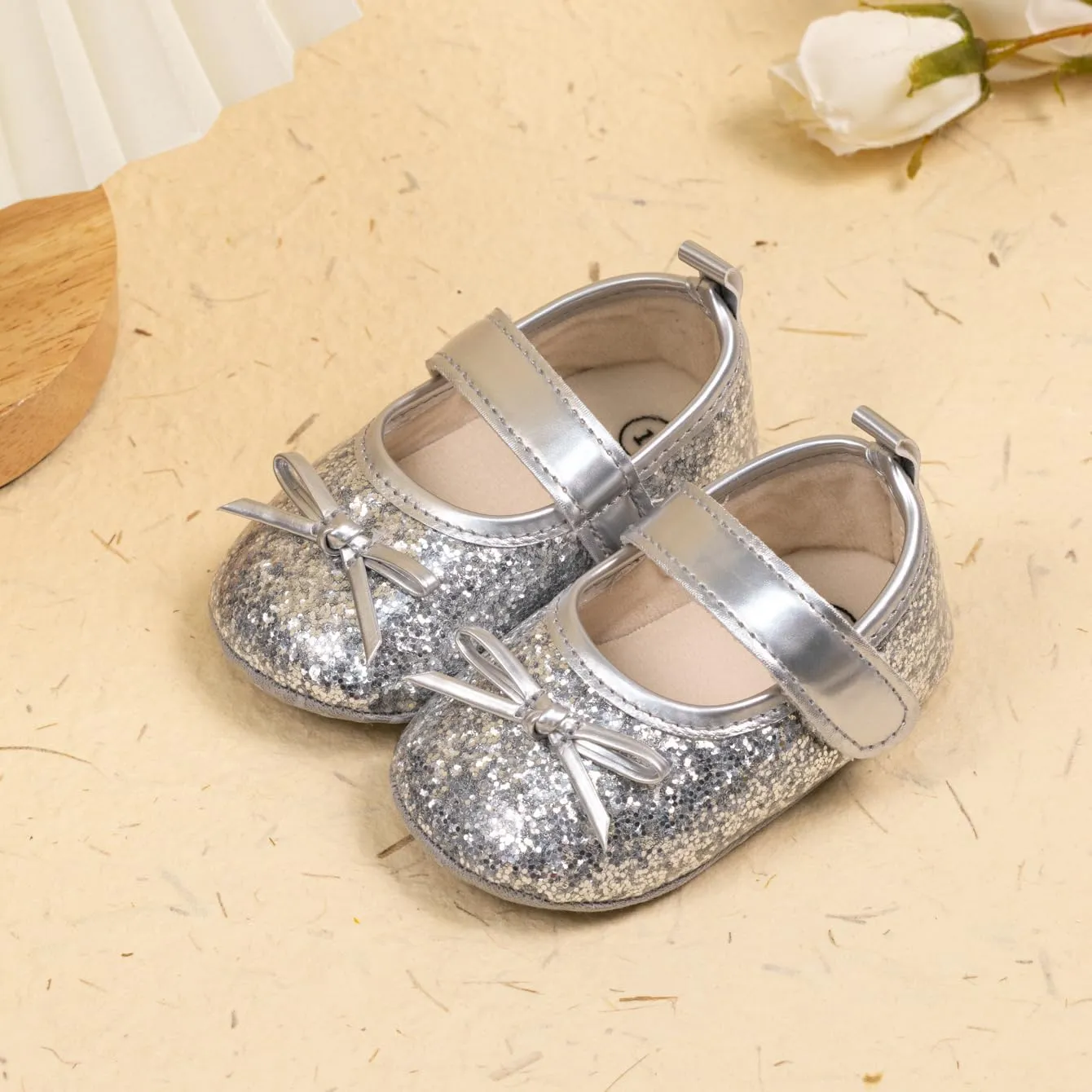 Meckior Infant Baby Girls Soft Sole Bowknot Princess Wedding Dress Mary Jane Flats Prewalker Newborn Light Baby Sneaker Shoes