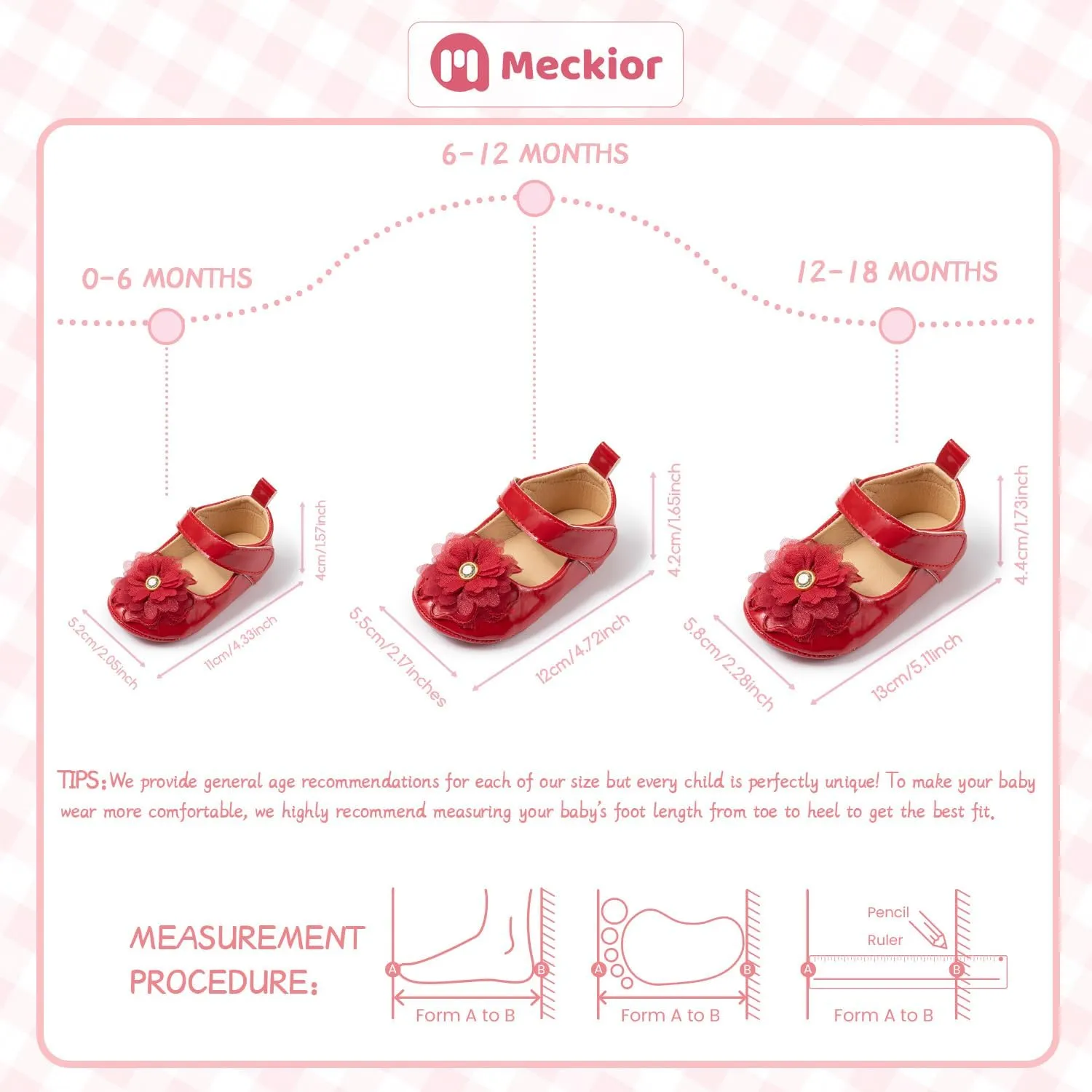 Meckior Infant Baby Girls Soft Sole Bowknot Princess Wedding Dress Mary Jane Flats Prewalker Newborn Light Baby Sneaker Shoes