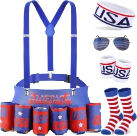 Mepase 6 Pcs Beverage Beer Belt Costume Fanny Pack Outfit Beer Belt for Man (Red Blue White,Classic Style)