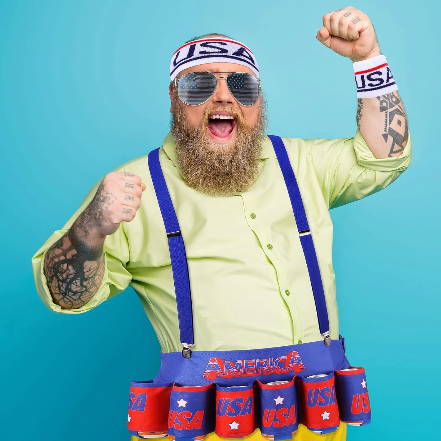 Mepase 6 Pcs Beverage Beer Belt Costume Fanny Pack Outfit Beer Belt for Man (Red Blue White,Classic Style)