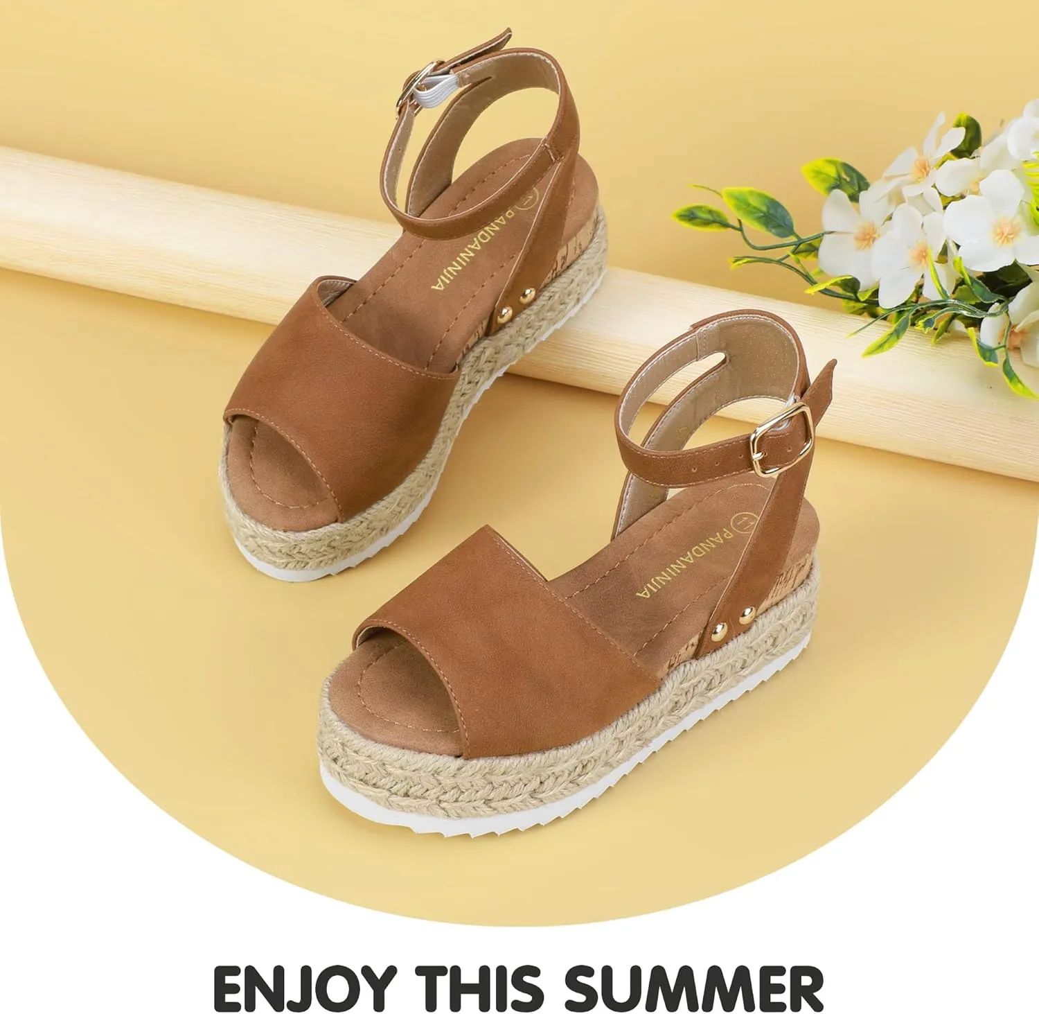 PANDANINJIA Girls Sandals Flatform Wedge Open Toe Summer Shoes Little Big Kid Flower Girl Heels Dress Shoes