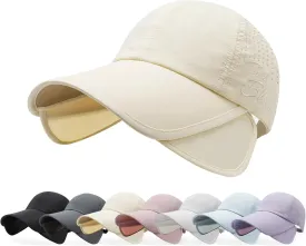 Peicees Wide Brim Baseball Cap for Women Mens Sun Hat with Retractable Brim UV Sun Protection for Golf Tennis Sports Hiking