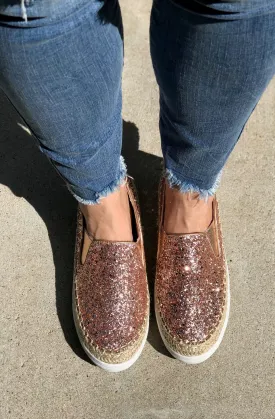 Rose Gold Glitter Slip On Sneaker