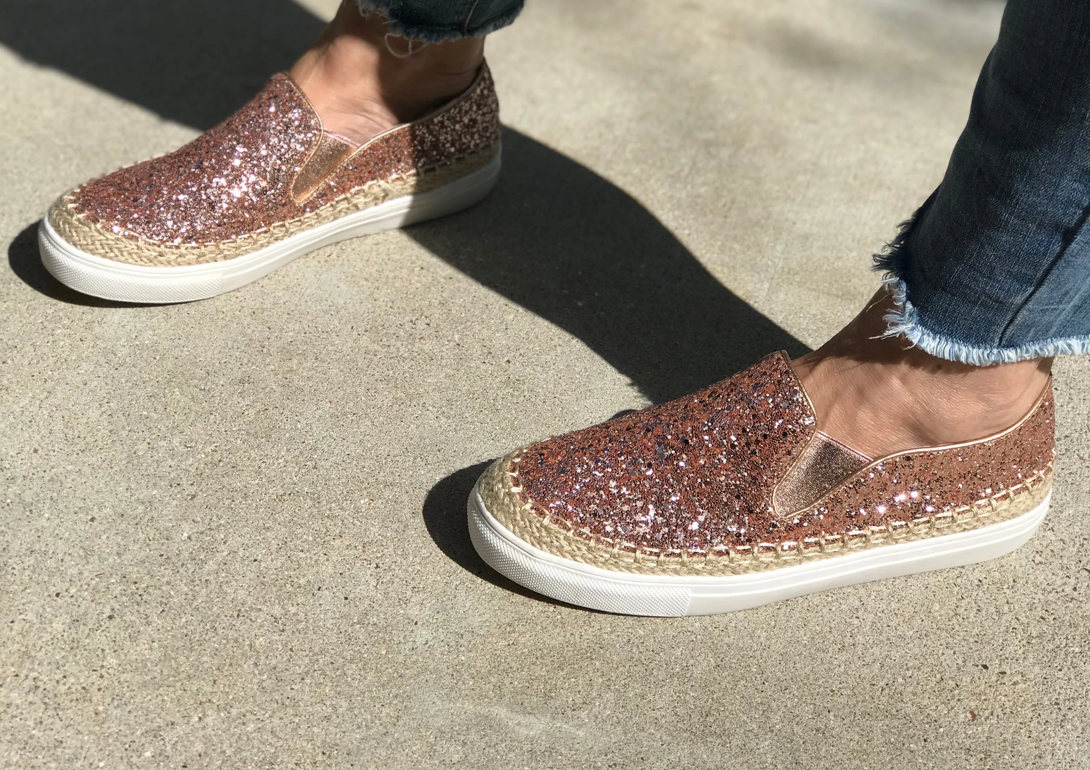 Rose Gold Glitter Slip On Sneaker