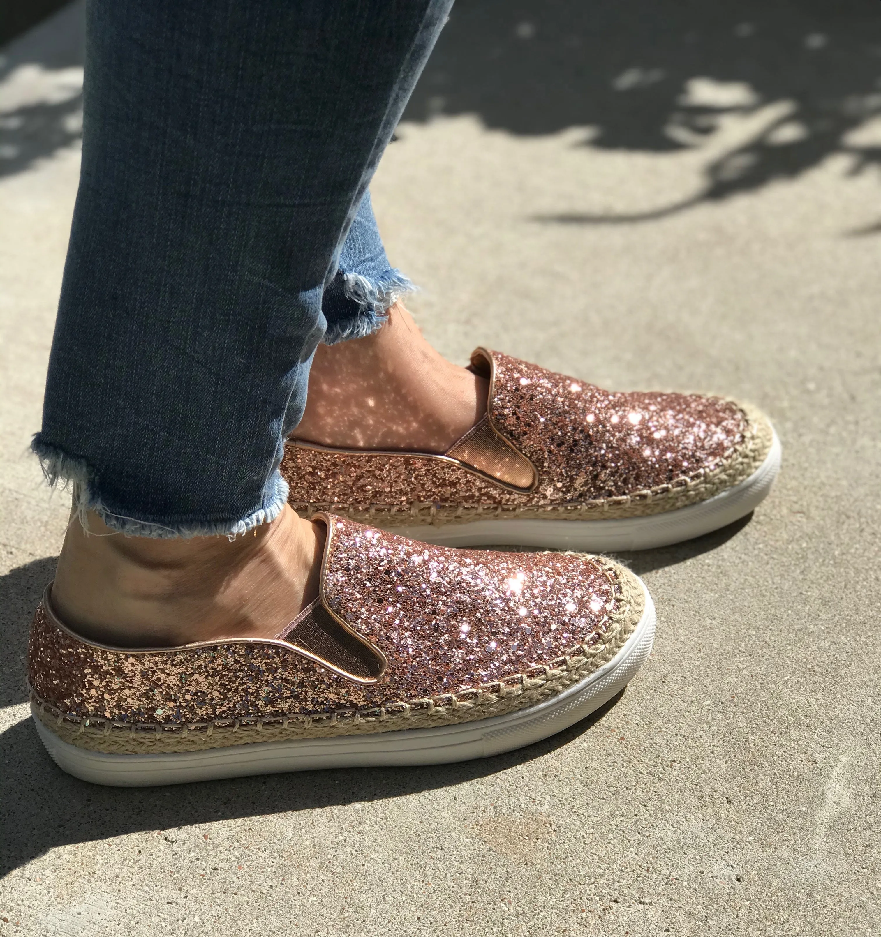 Rose Gold Glitter Slip On Sneaker