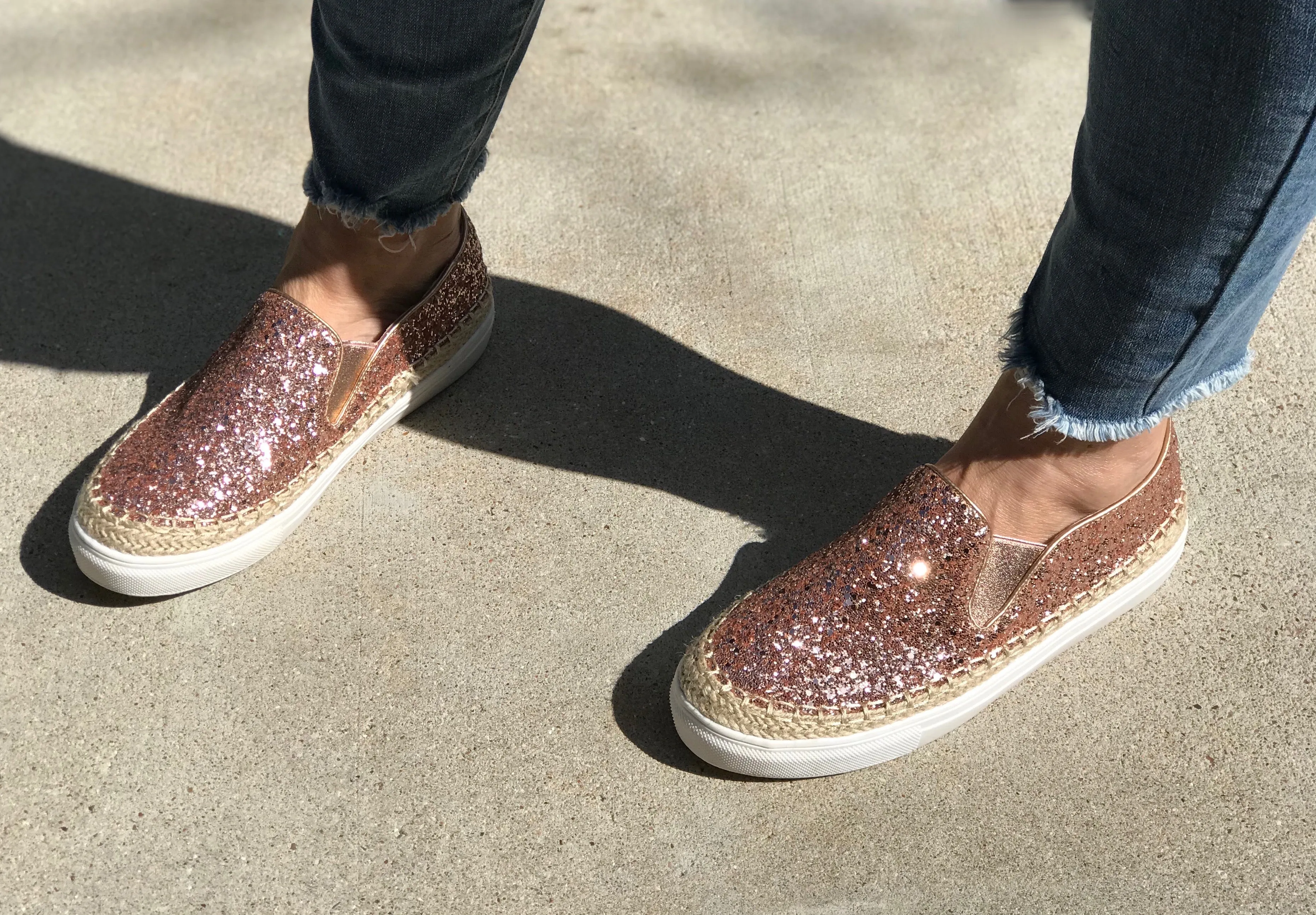 Rose Gold Glitter Slip On Sneaker