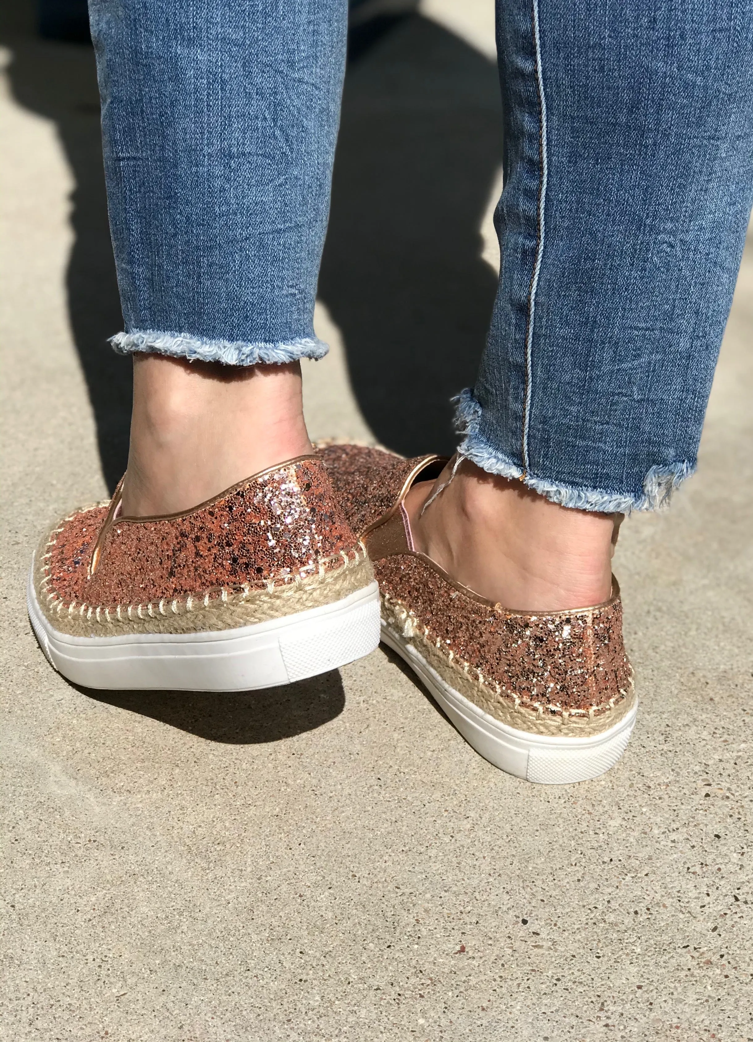 Rose Gold Glitter Slip On Sneaker