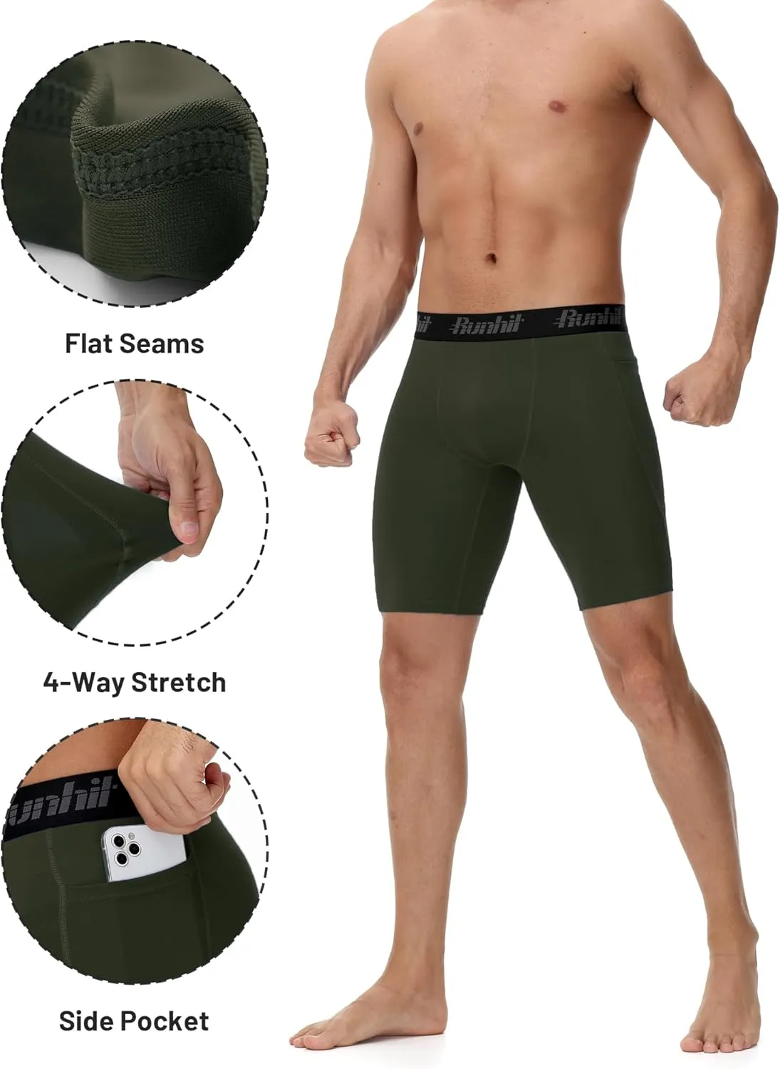 Runhit Men's Compression Shorts with Pockets ?C 9" Performance Athletic Shorts for Workouts Sports Running Spandex Underwear