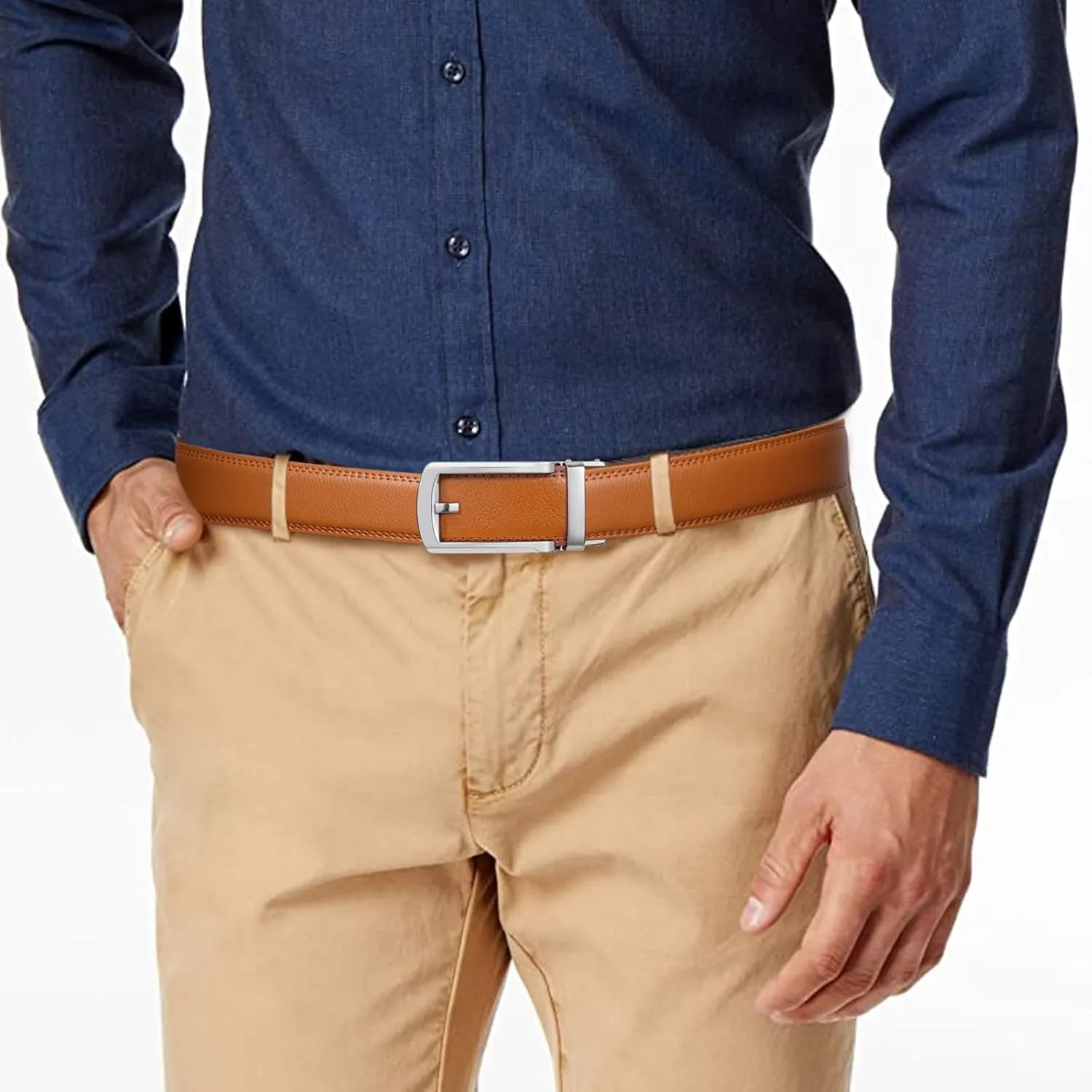 SENDEFN Men's Leather Dress Casual Belt 1 3/8" Automatic Adjustable Click Buckle Belts with Gift Box