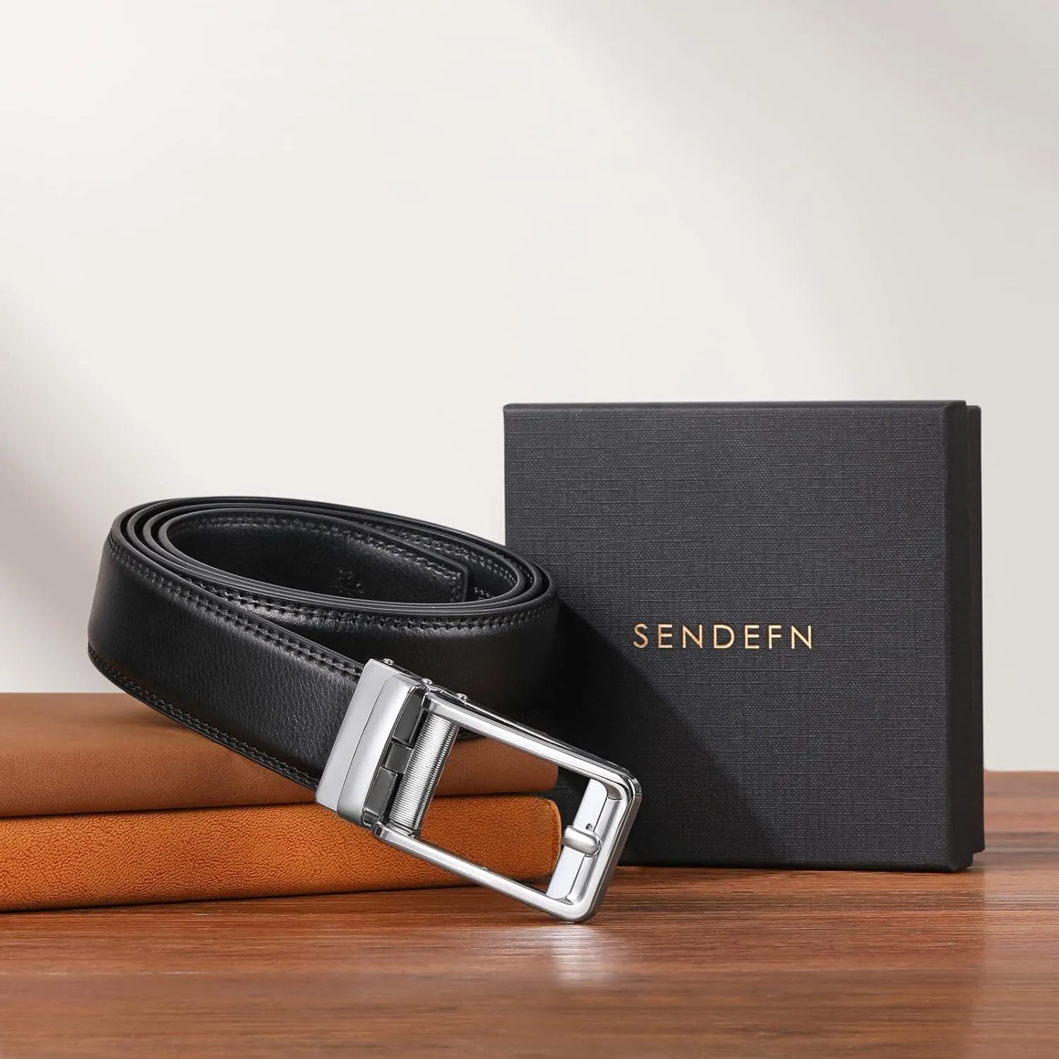 SENDEFN Men's Leather Dress Casual Belt 1 3/8" Automatic Adjustable Click Buckle Belts with Gift Box