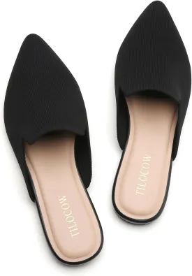 Tilocow Knit Mules for Women Flats Pointed Toe Mesh Ballet Flat Womens Slip On Slides Walking Shoes