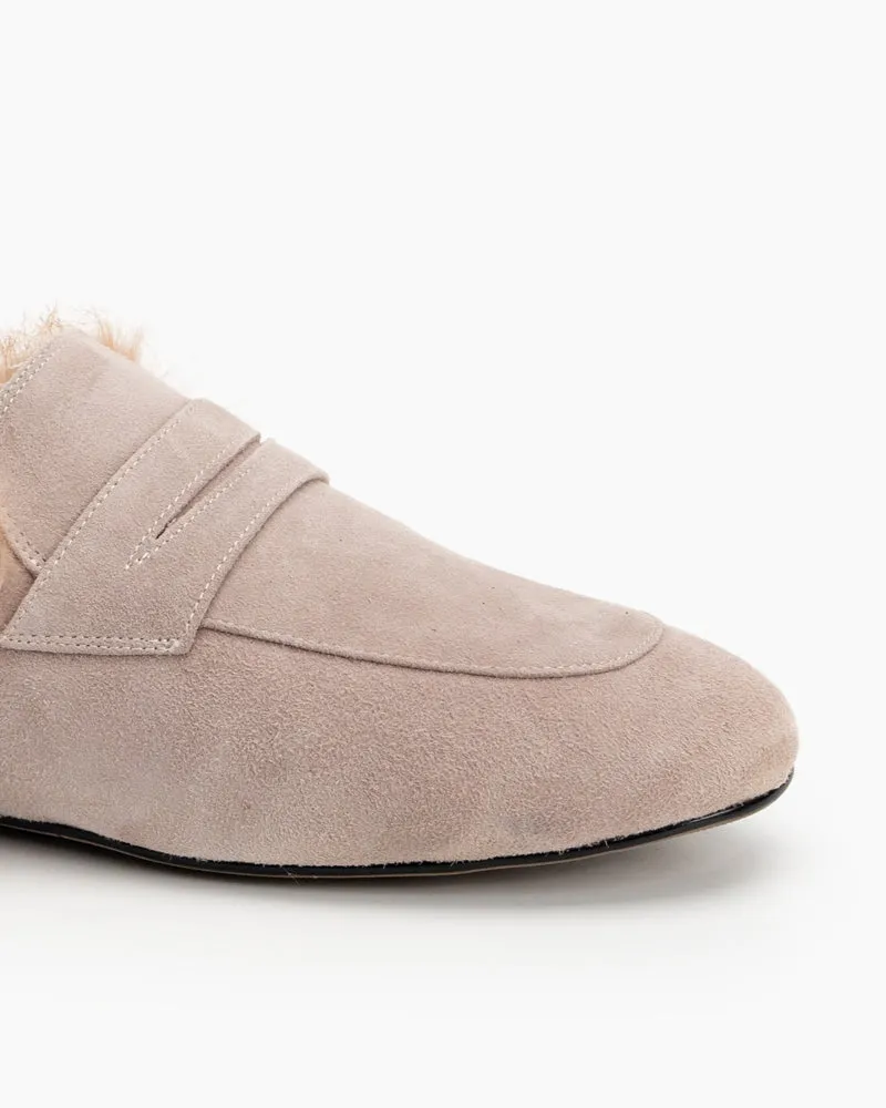 Velvet Round Toe Backless Slip-on Flat Mules