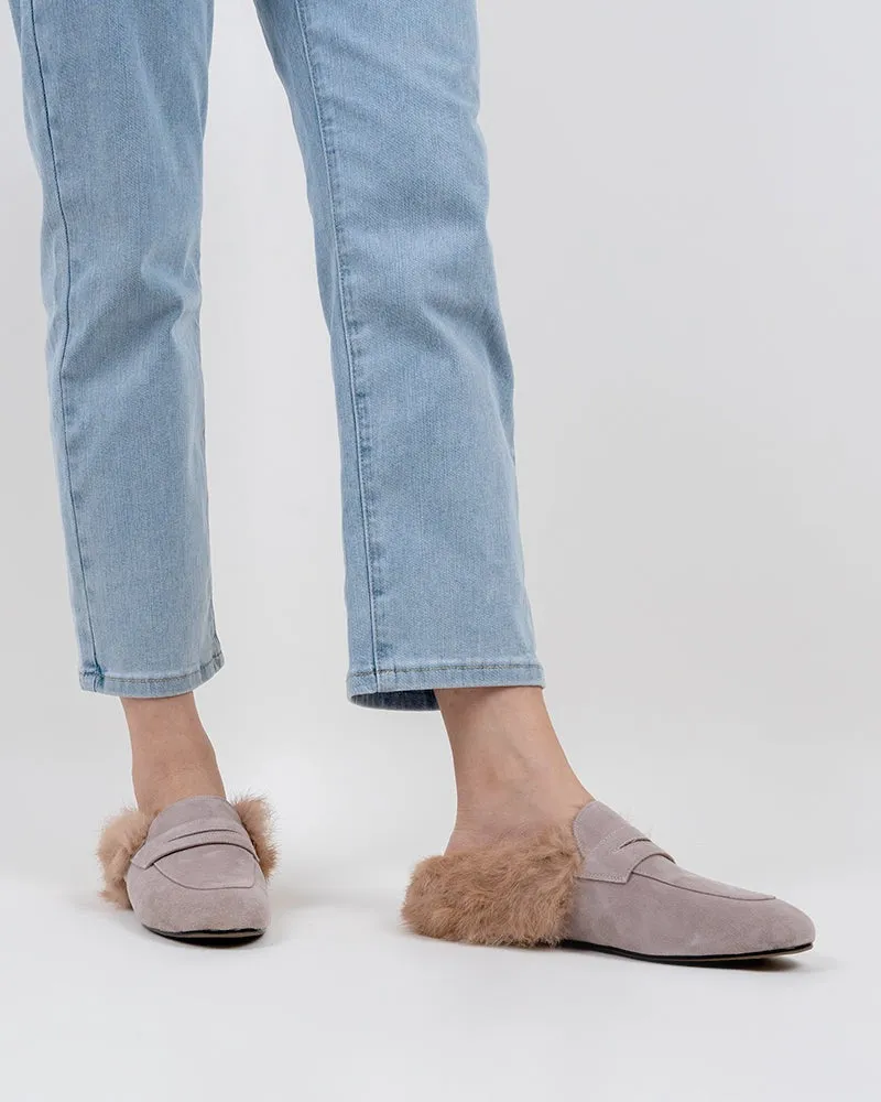 Velvet Round Toe Backless Slip-on Flat Mules