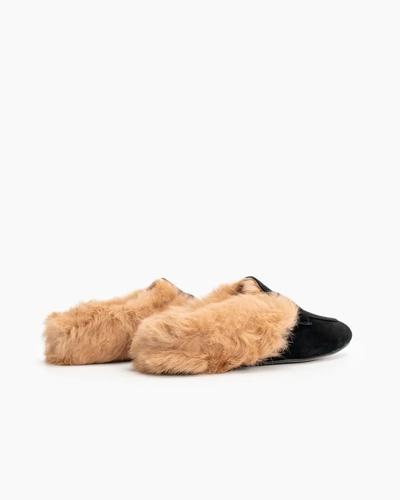 Velvet Round Toe Backless Slip-on Flat Mules