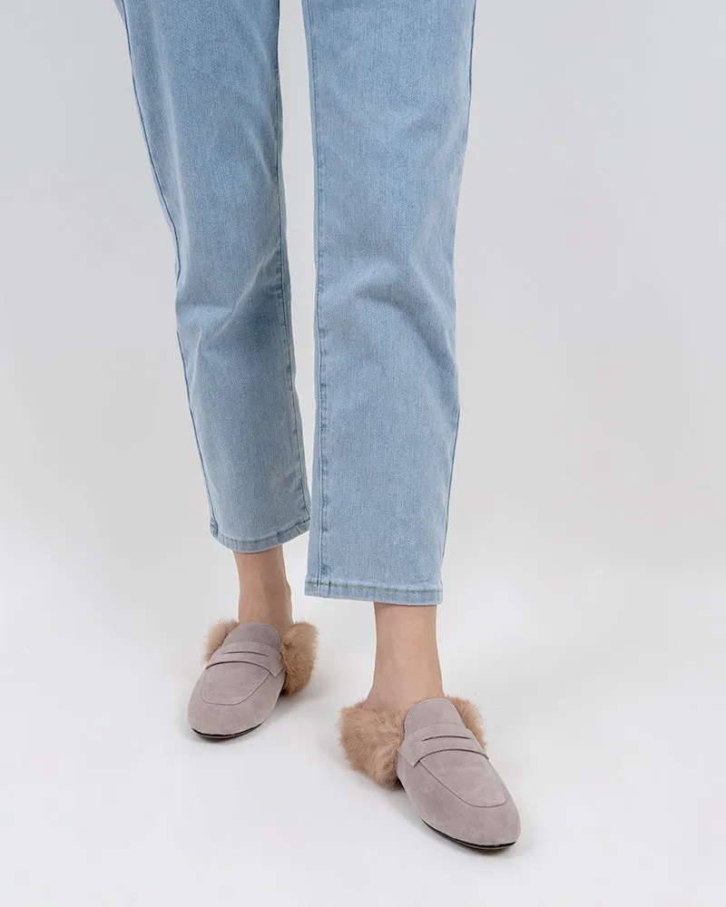 Velvet Round Toe Backless Slip-on Flat Mules